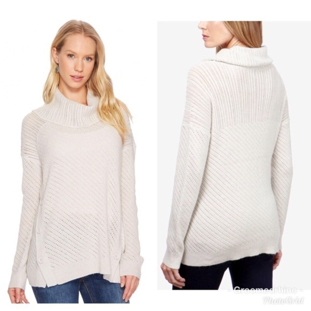 Lucky Brand Cowl Oatmeal Button Sweater M
